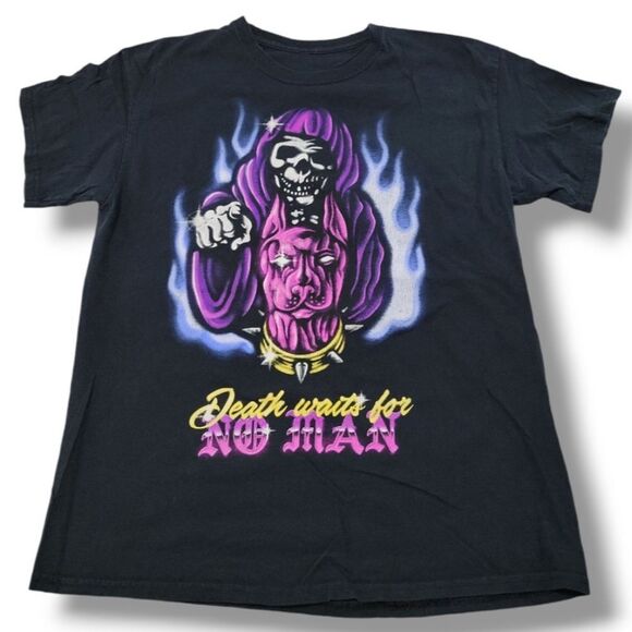 Grim Reaper Shirt Size XL "Death Waits For No Man" Graphic Print T-Shirt Pitbull - Picture 1 of 7